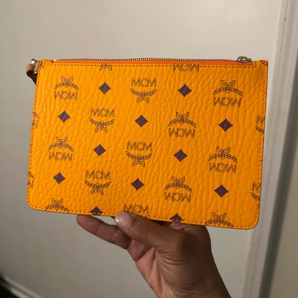 MCM Vibrant Orange Clutch with Purple Accents - Picture 1 of 6